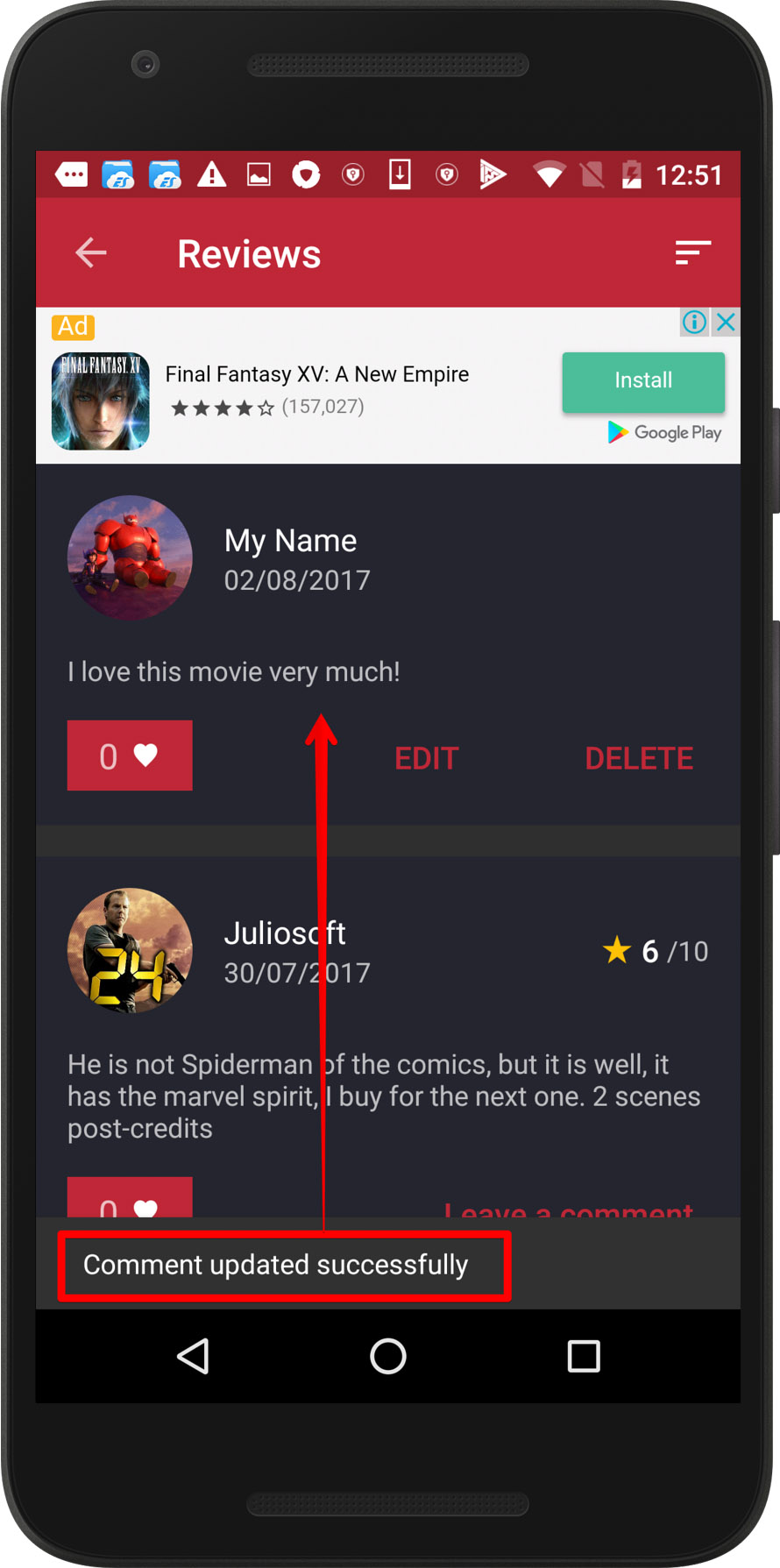 Les modifications du texte d’un avis ne s’affichent pas dans l’application