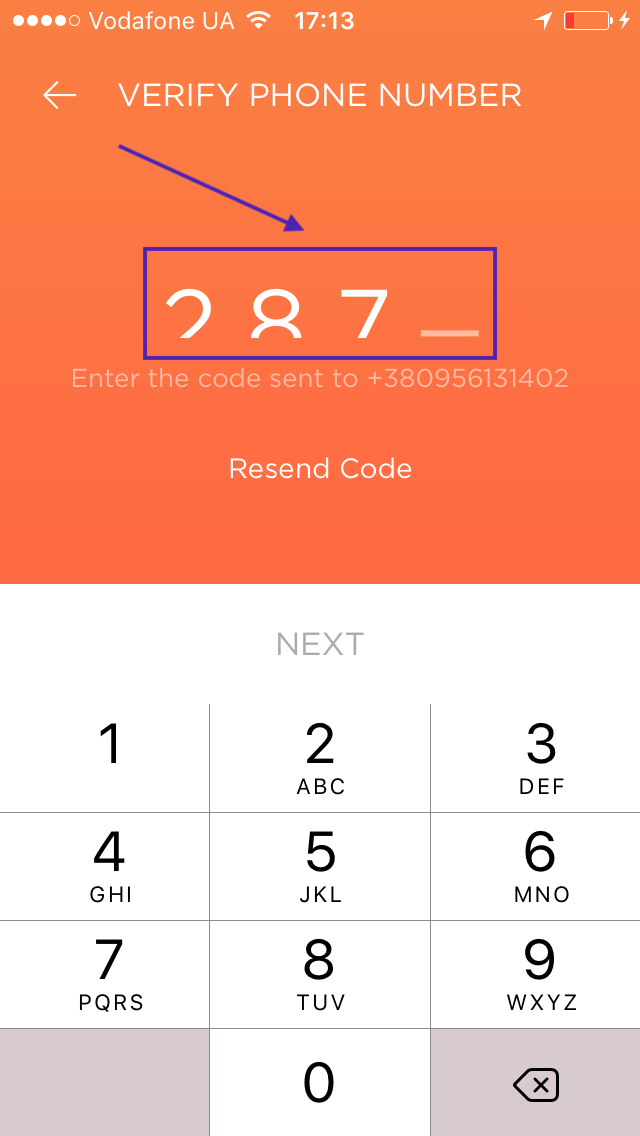 Le code est coupé sur la page « VÉRIFIER LE NUMÉRO DE TÉLÉPHONE »