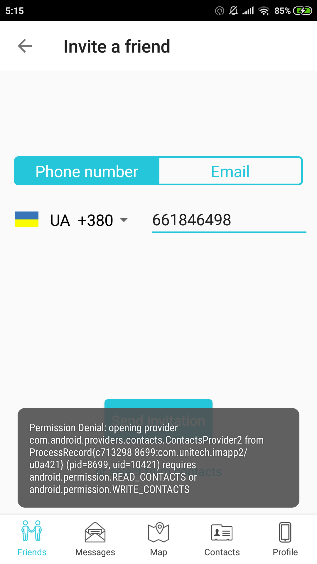 L’invitation aux contacts depuis la liste de contacts ne fonctionne pas