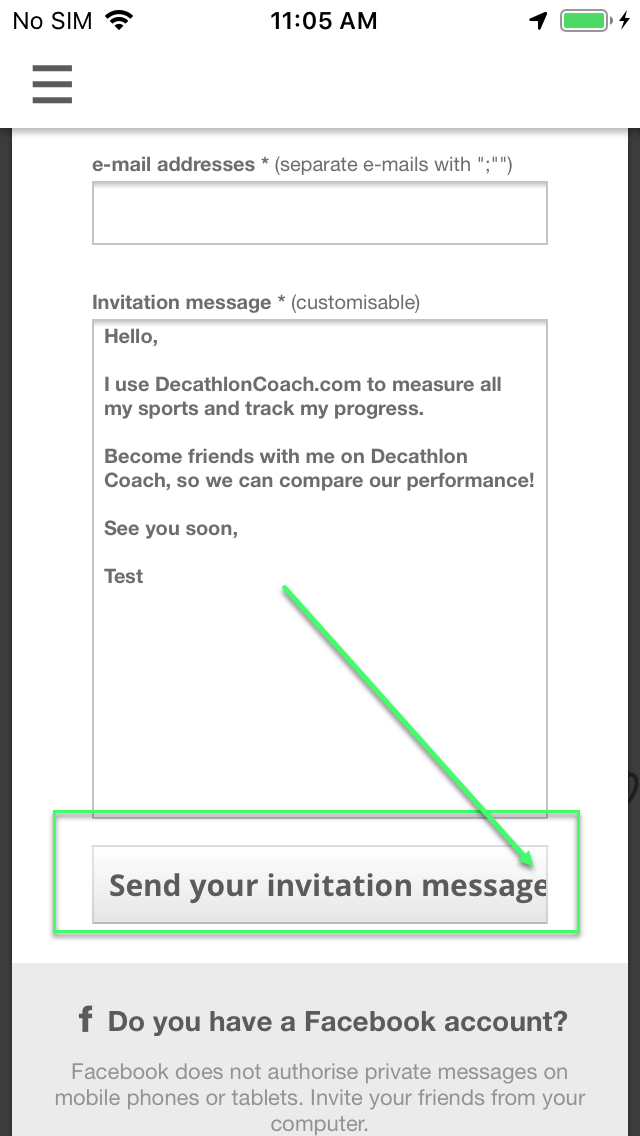 Le texte du bouton « Envoyer votre message d’invitation » est tronqué