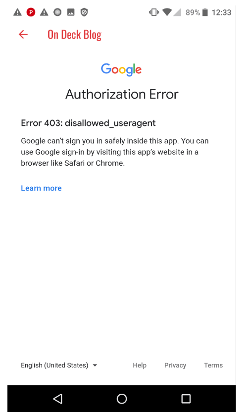 L’utilisateur ne peut pas se connecter via son compte « Google » ; le message d’erreur « 403 » s’affiche