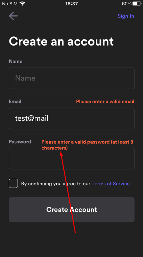 Le message d’erreur de validation chevauche la bordure du champ du mot de passe