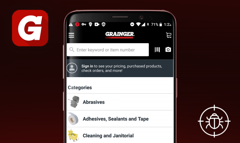 Bugs trouvés dans Grainger pour Android