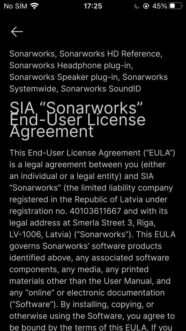 Les mots de la phrase « Contrat de licence utilisateur final SIA « Sonarworks » » se chevauchent légèrement