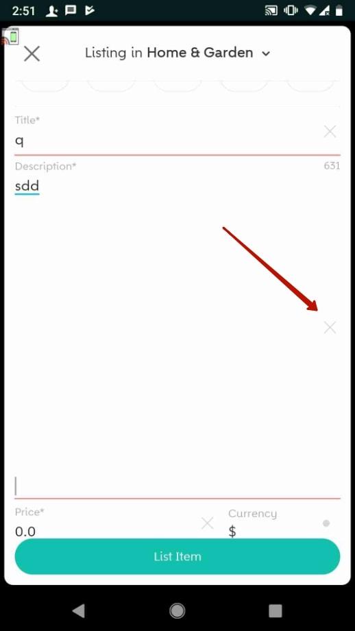 Le bouton « X » de la zone de texte « Description » est décalé sur l’écran « Lister un article » après avoir déplacé le curseur vers le bas