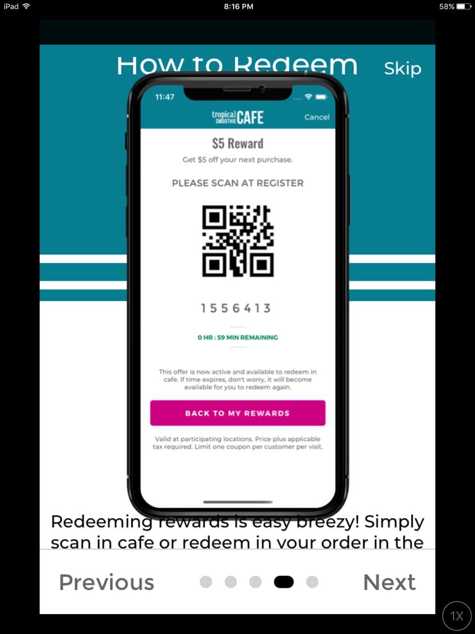 Le titre « How to Redeem » n’est pas entièrement visible et l’image du téléphone chevauche la description en bas