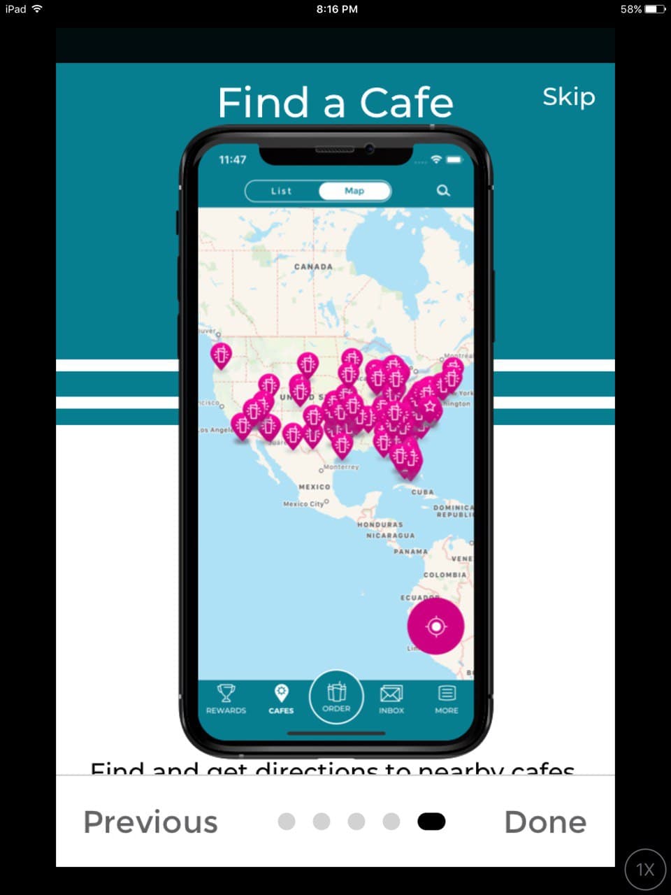 La description de « Find a Cafe » est à peine visible à l’écran