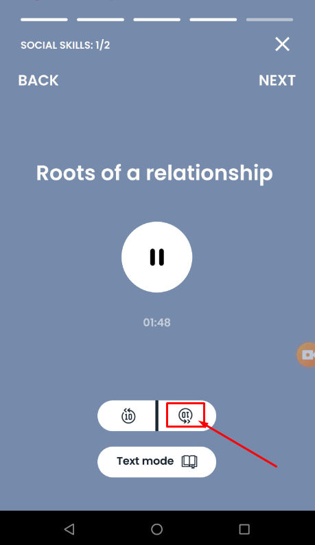 Le bouton de rembobinage du lecteur de l’application est affiché à l’envers