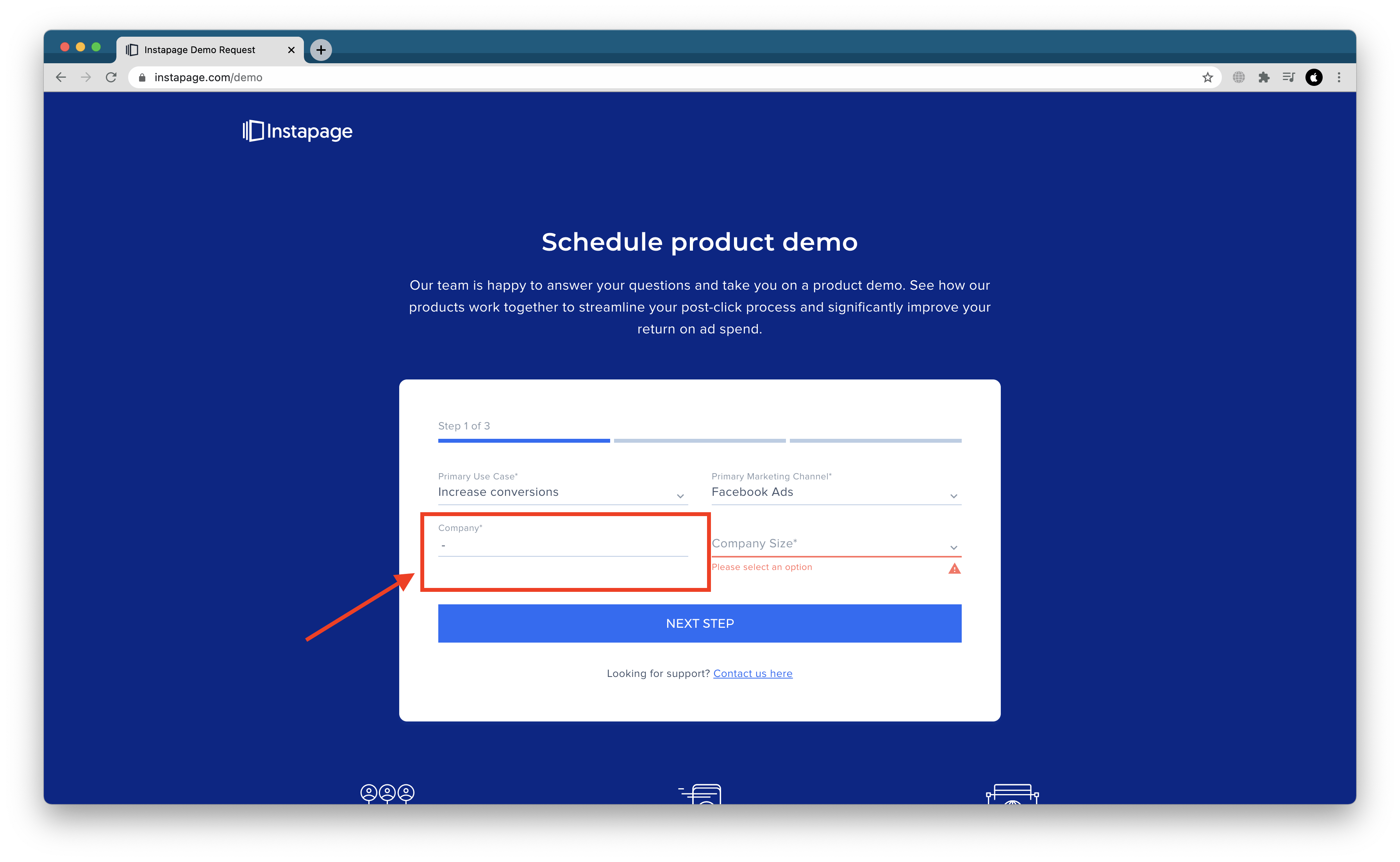 La page de démo manque de validation pour le champ nom de l’entreprise