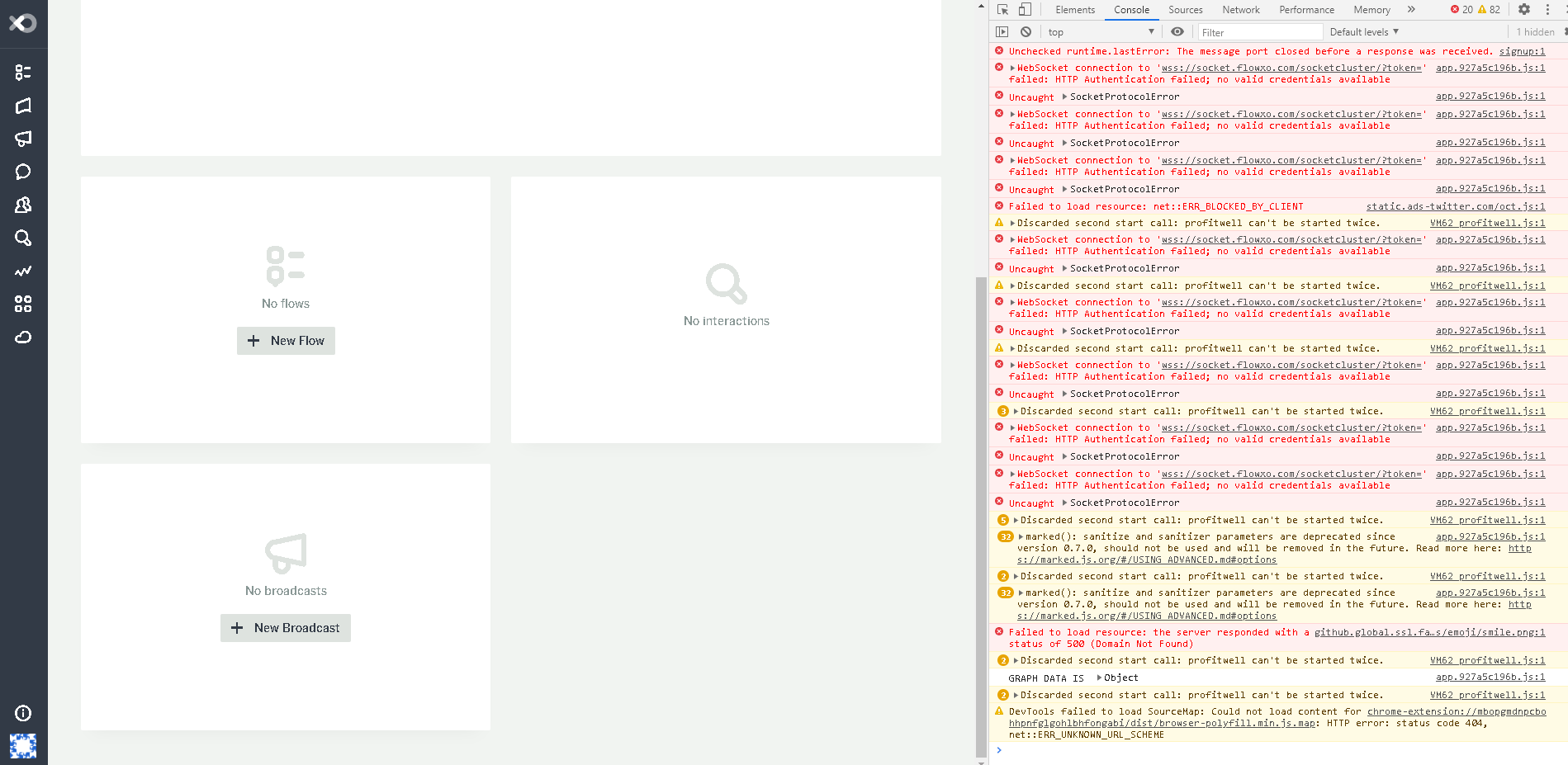 Des erreurs Websocket apparaissent dans la console sur la page Tableau de bord administrateur