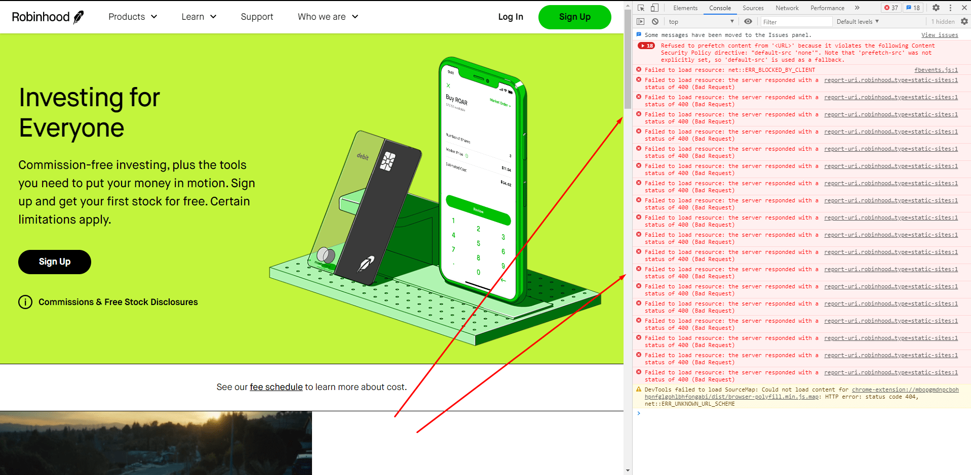 De nombreuses erreurs s’affichent dans la console après la navigation sur le site