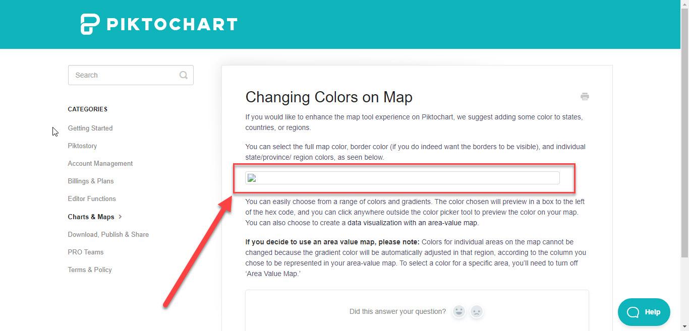 Une image brisée s’affiche sur la page du tutoriel « Modifier la couleur sur la carte »