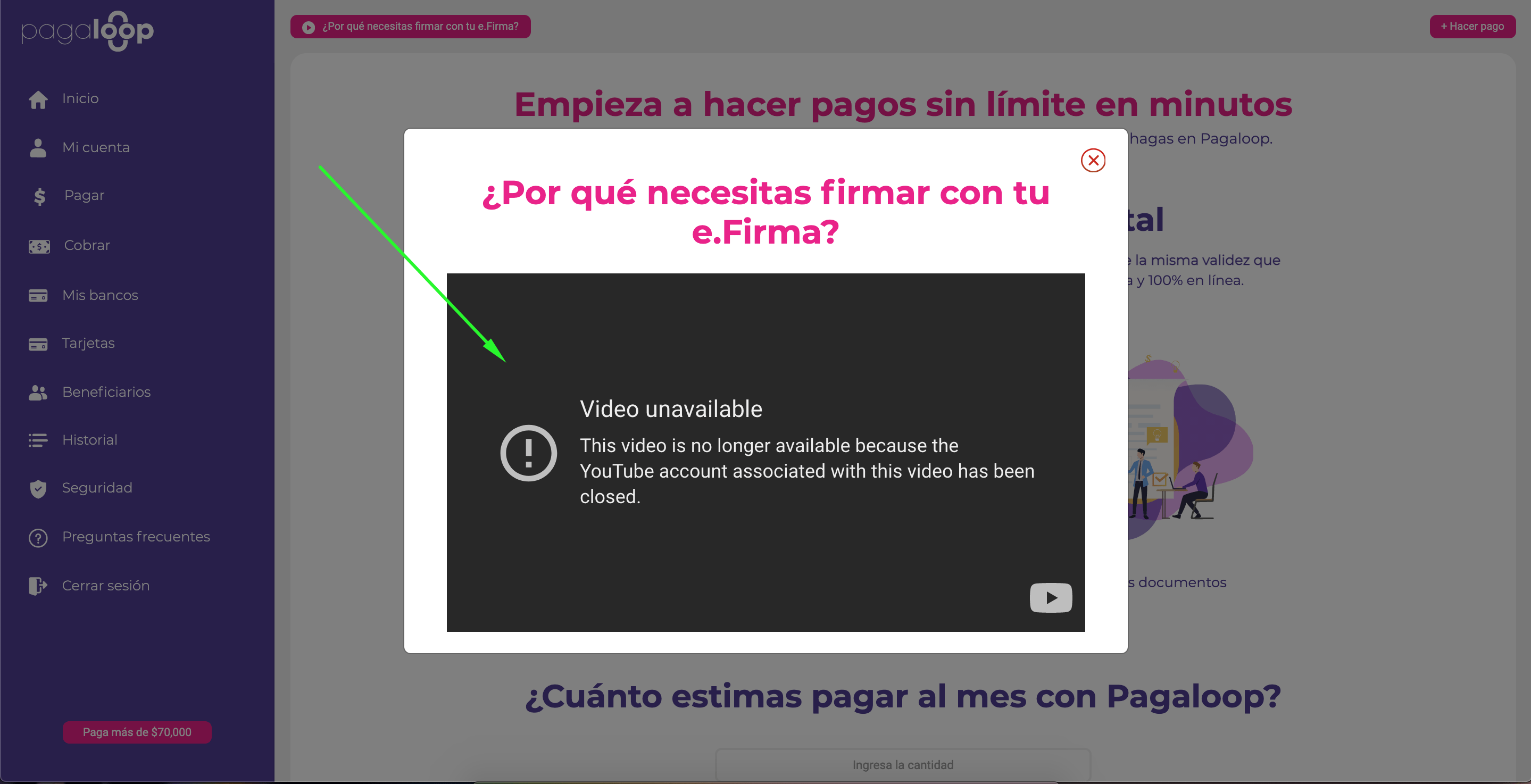 L’utilisateur ne peut pas regarder la vidéo « ¿Por qué necesitas firmar con tu e.Firma ? »