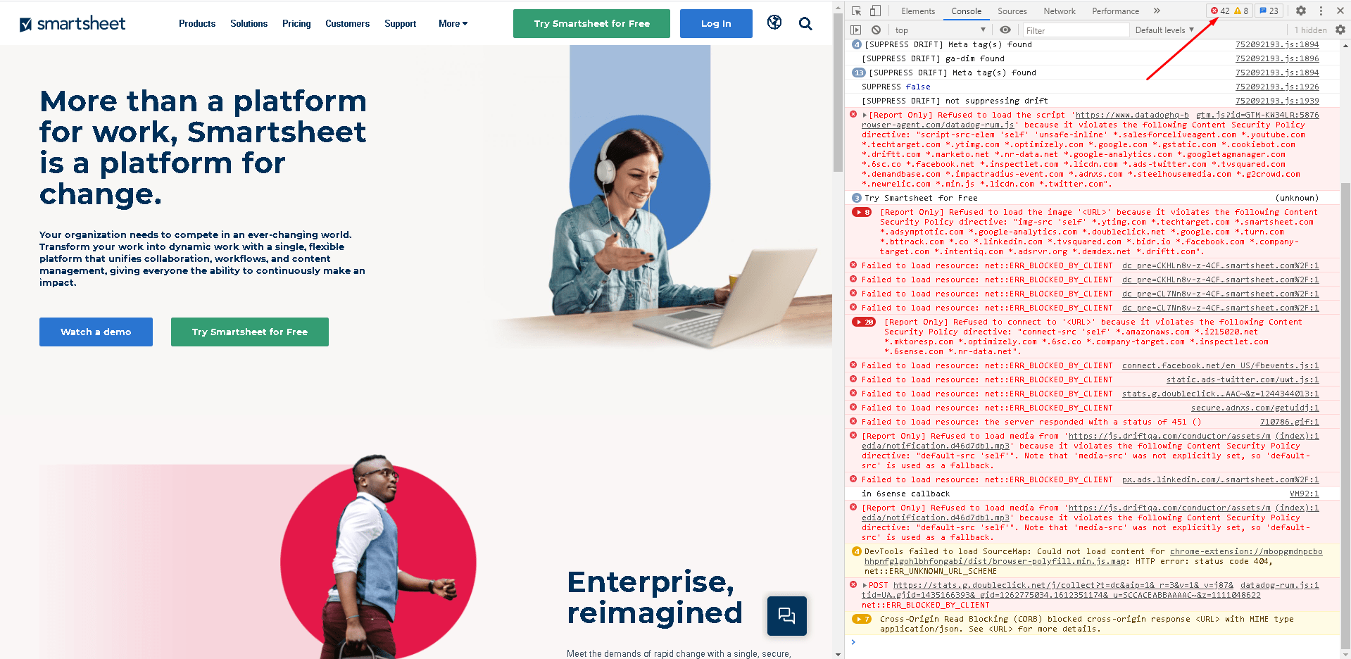 Des erreurs apparaissent dans la console lors de la navigation sur le site