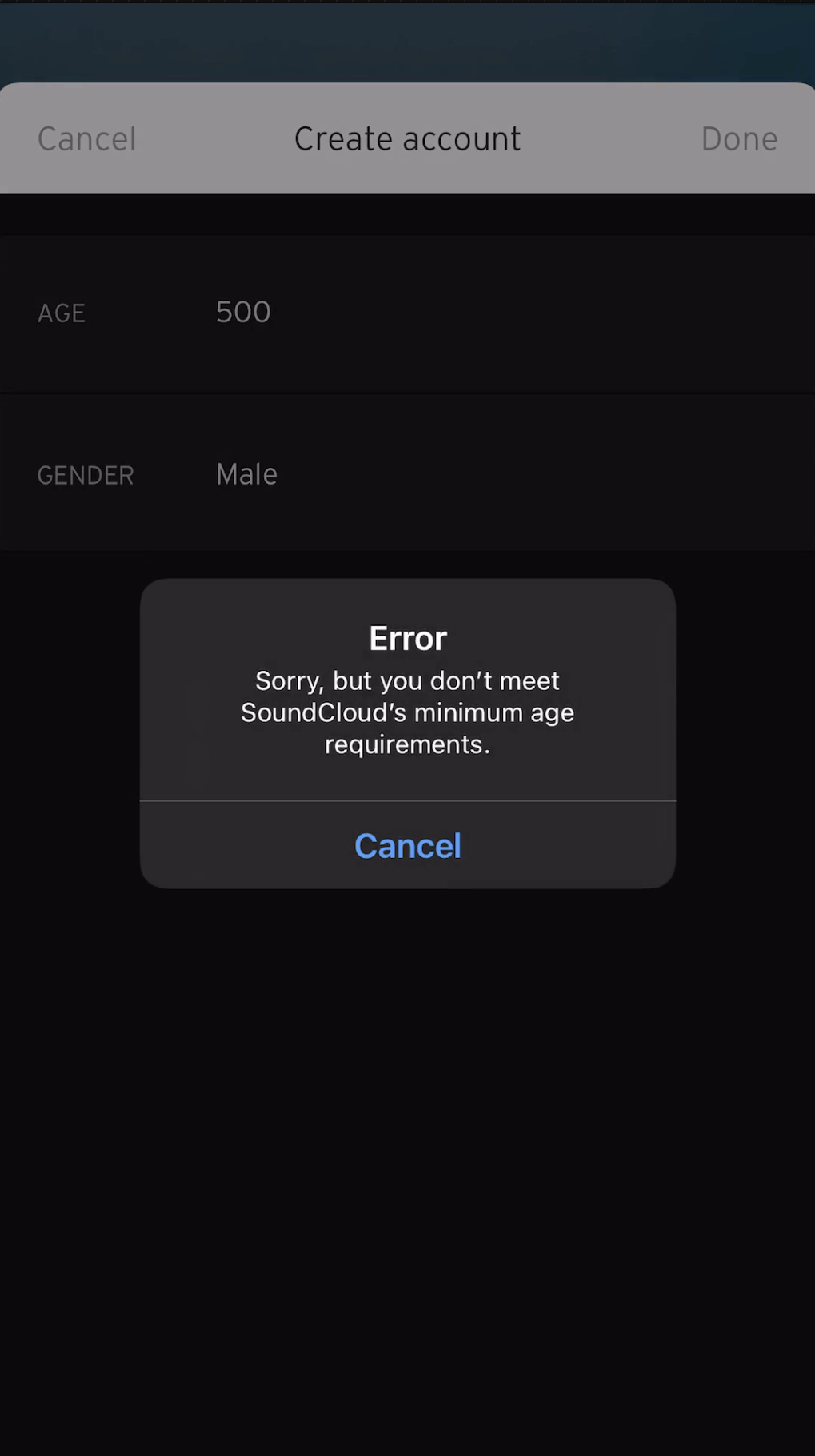 Message d’erreur incorrect pour les exigences d’âge minimum