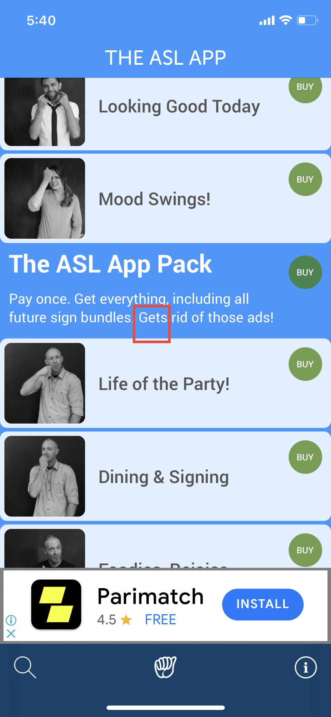 Une erreur est présente dans le texte récapitulatif pour l’achat du pack ASL App