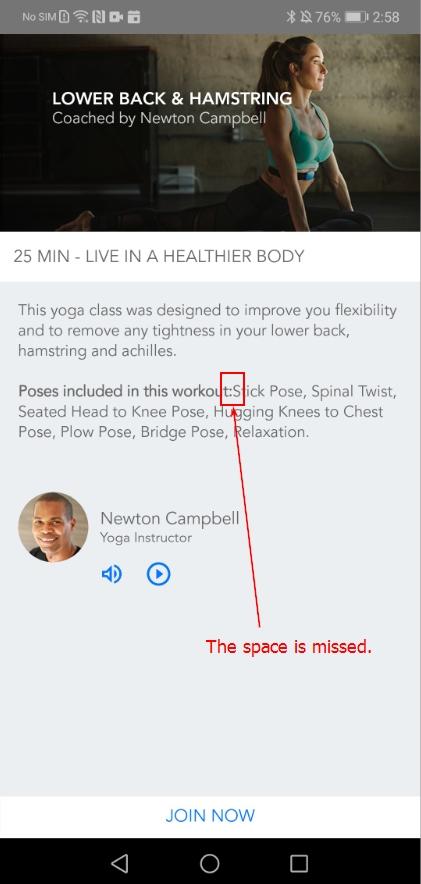 Un espace manquant dans la description de la vidéo ’LOWER BACK & HAMSTRING’