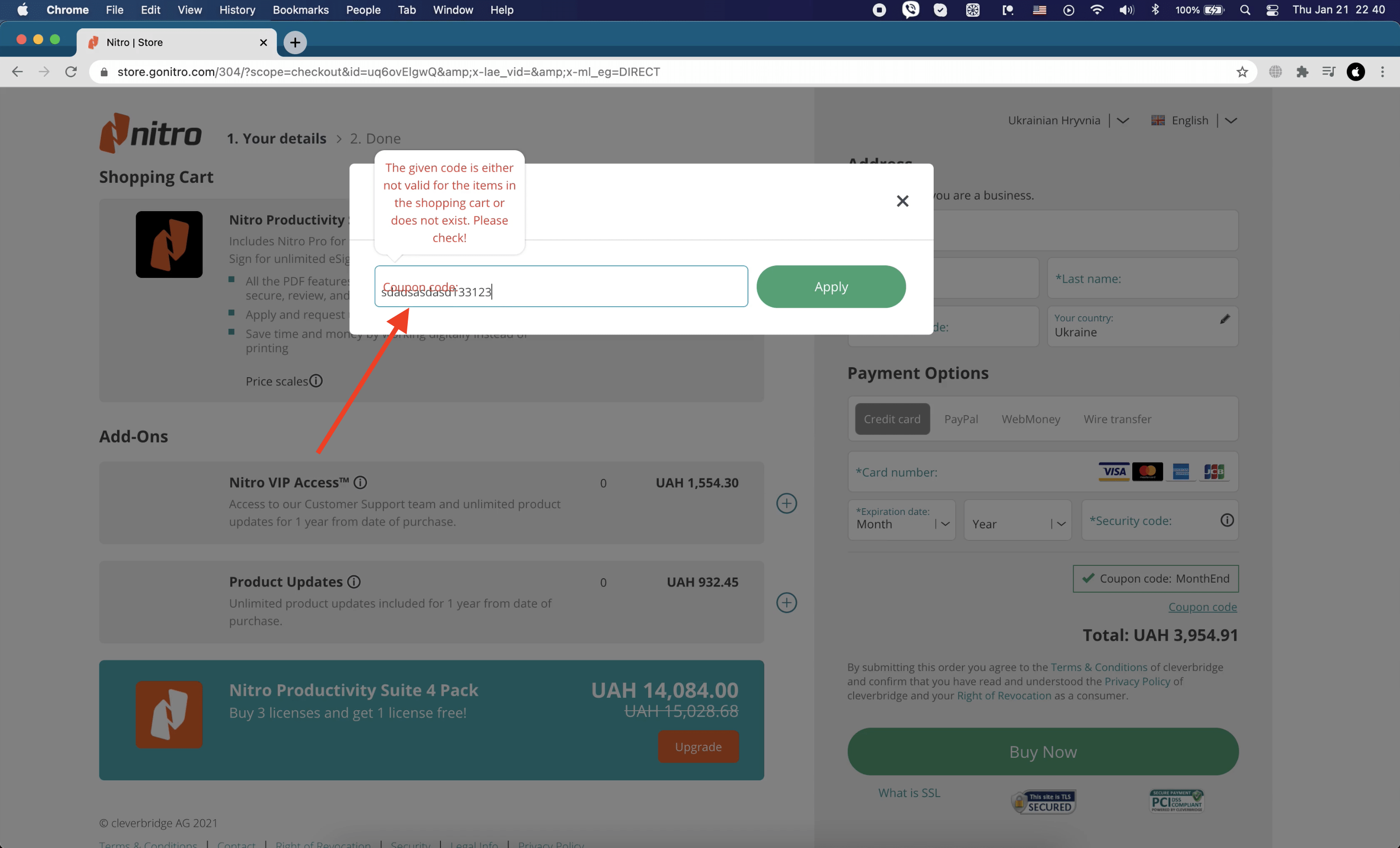 Le code promo chevauche le placeholder du champ de saisie
