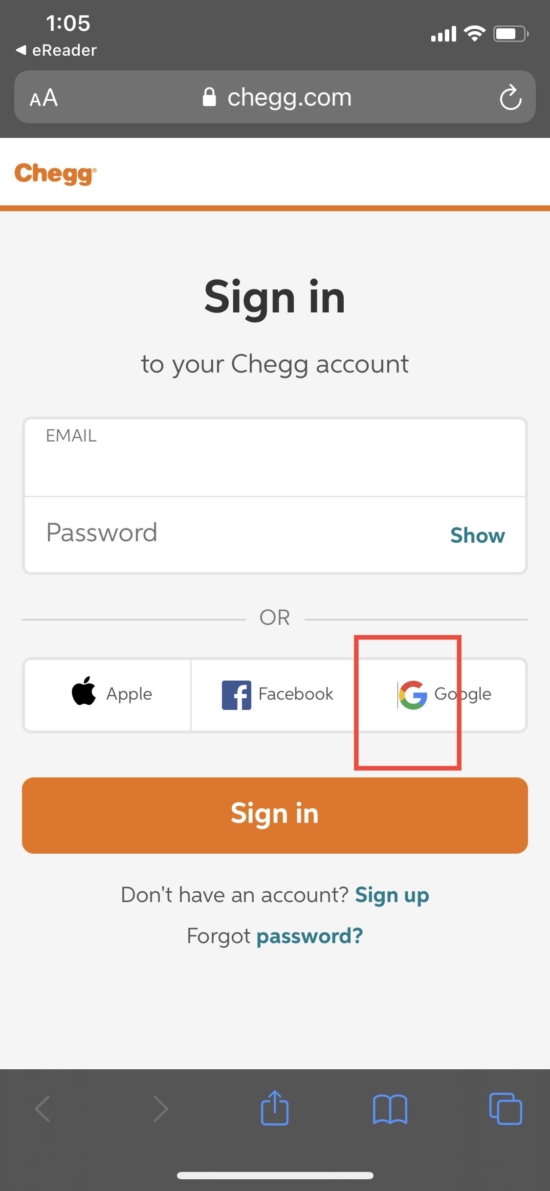 L’icône Google est affichée avec une bordure à gauche sur la page « Connexion »