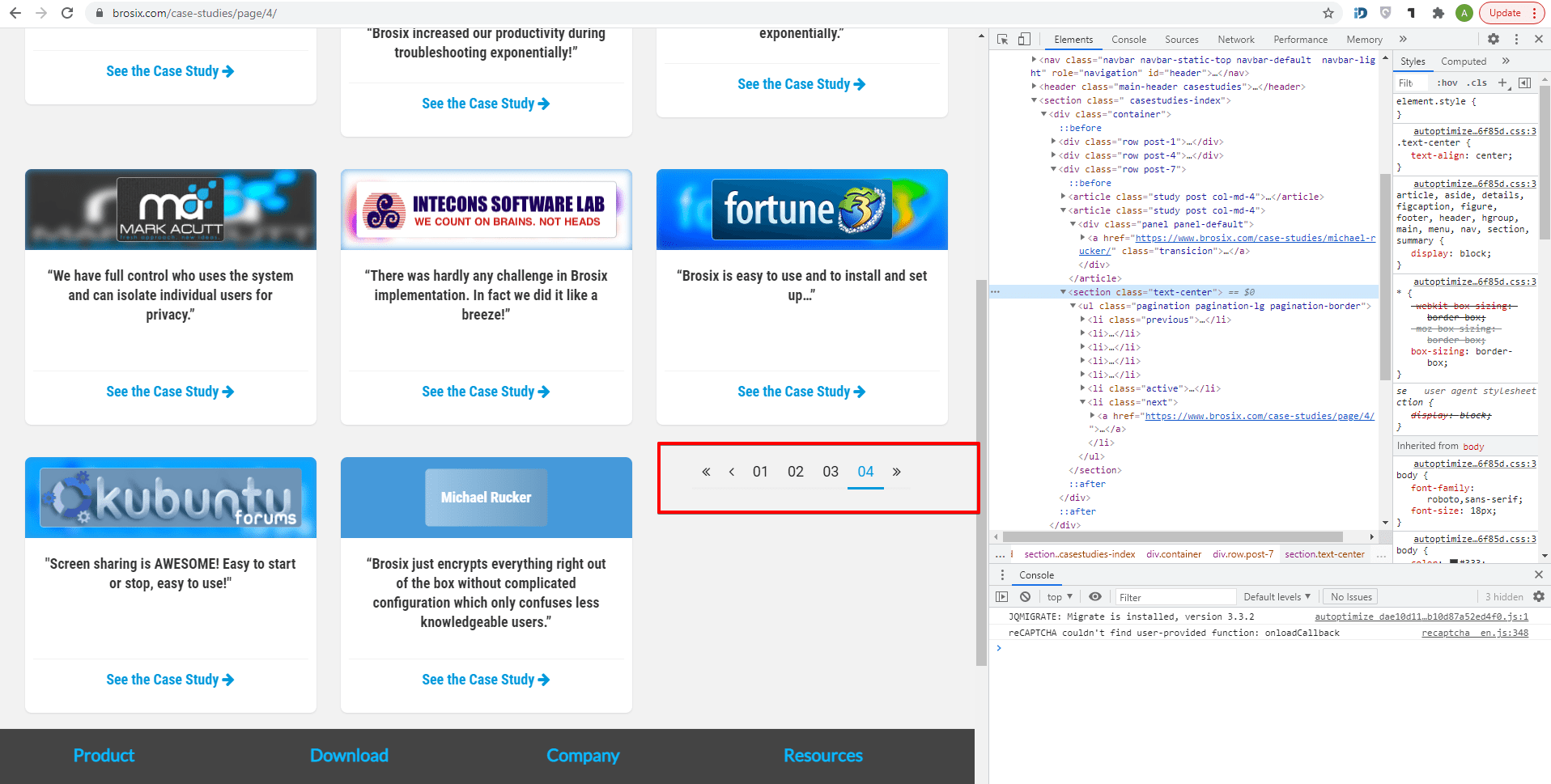 Le bloc de pagination est mal aligné sur plusieurs pages