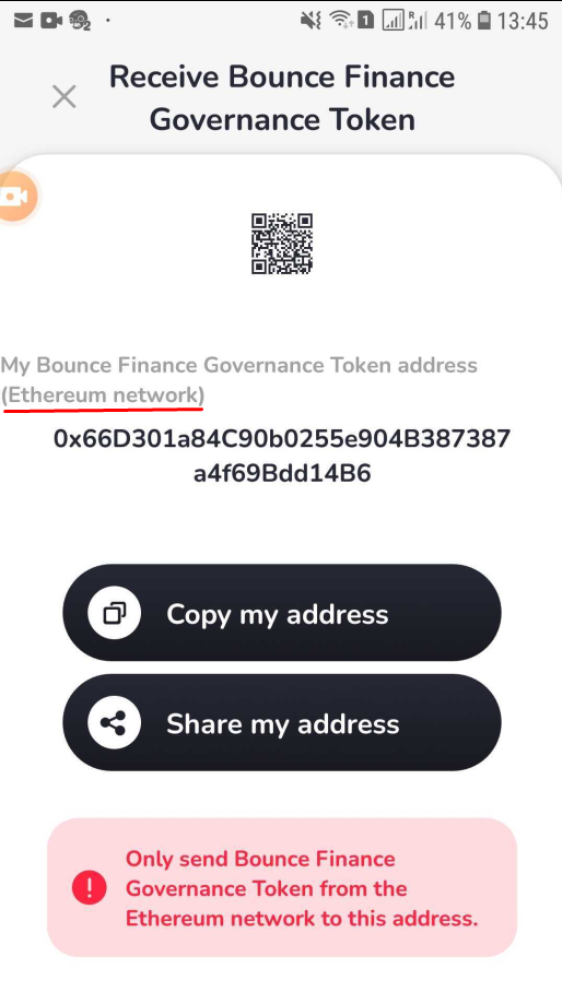 Réception de jeton - le titre de l’adresse est décalé vers la gauche pour les cryptomonnaies aux noms longs