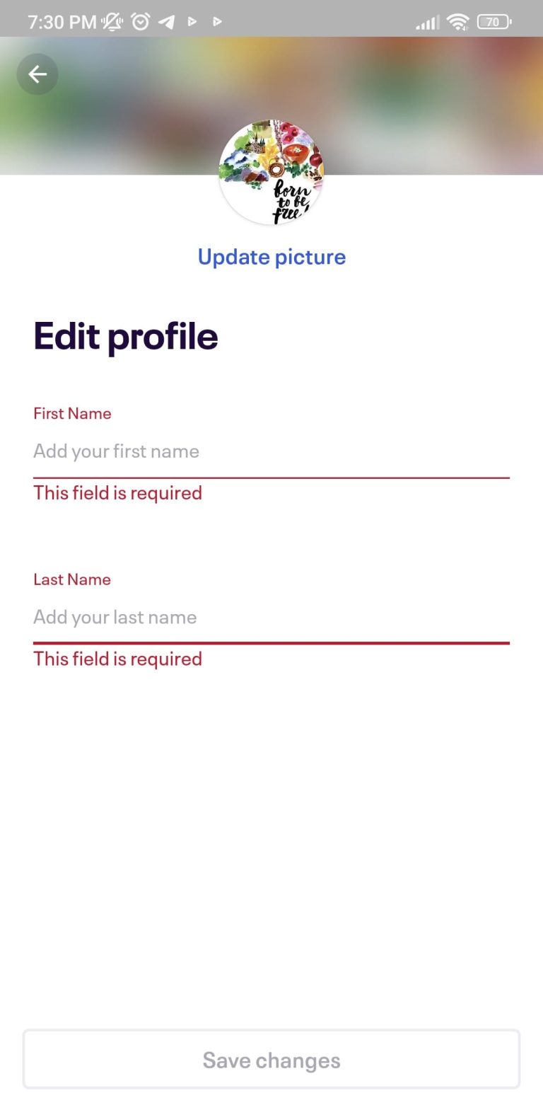 Aucun bug trouvé lors de la mise à jour du profil utilisateur sans fournir le prénom et le nom