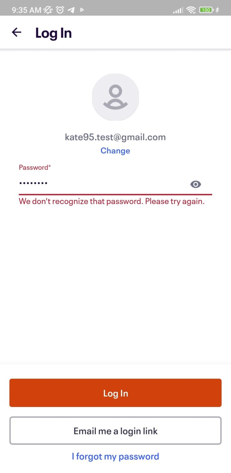 Aucun bug trouvé lors de la connexion avec un mot de passe invalide