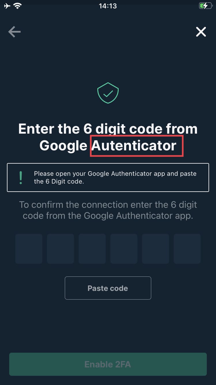 Erreur d’orthographe dans le mot « Authenticator »