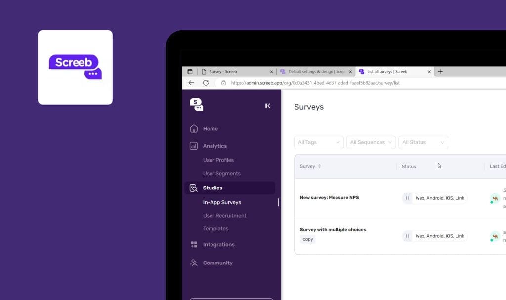 Bugs trouvés dans Screeb SaaS