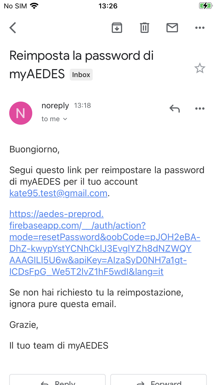 L’e-mail de « Récupérer le mot de passe » est rédigé en italien au lieu de l’anglais