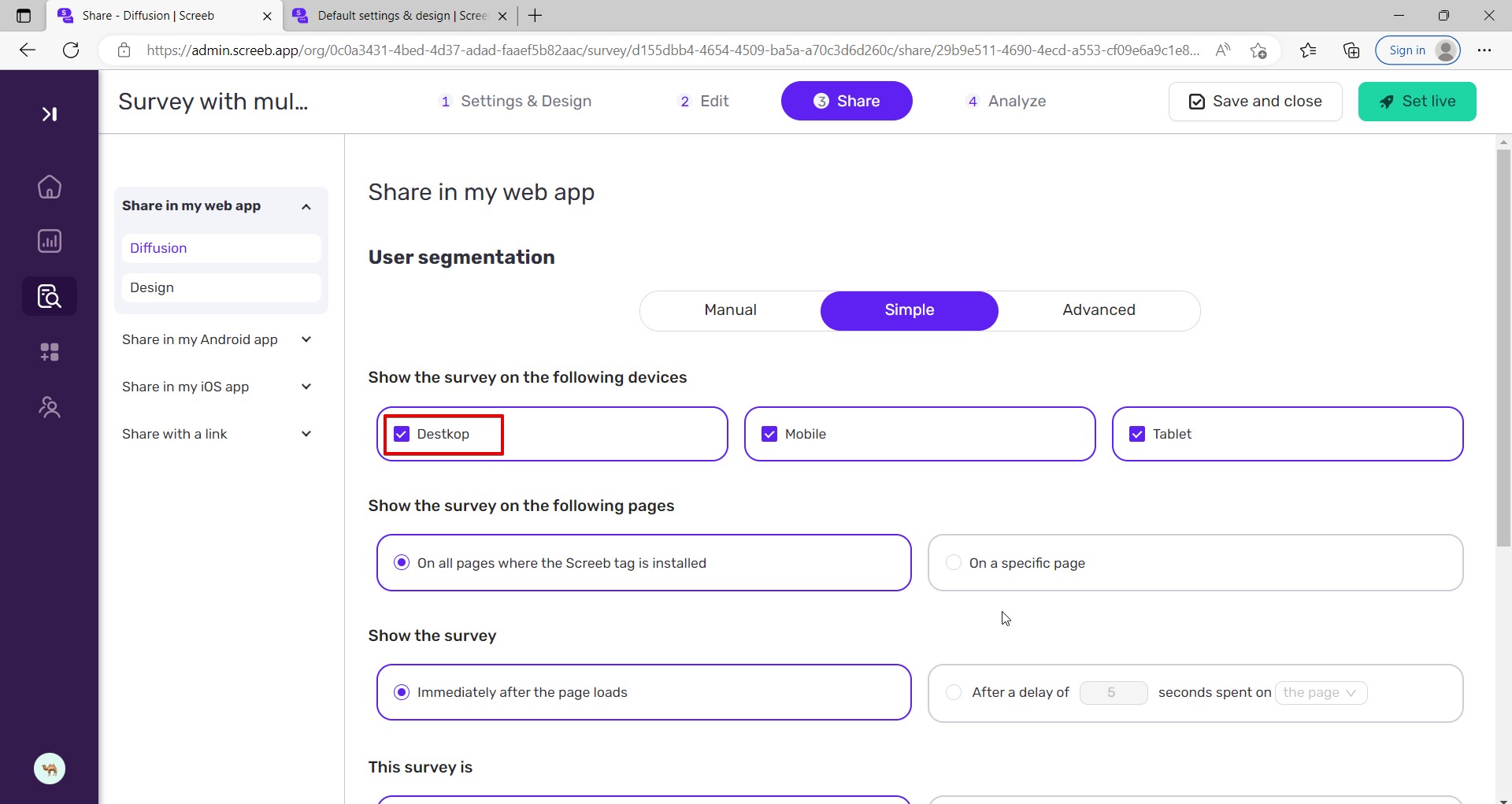 « Destkop » au lieu de « desktop » sur la page « Partager dans mon application web »