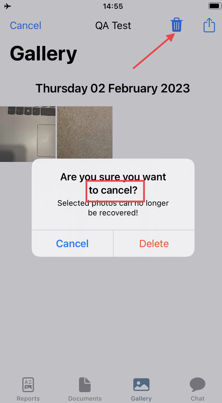 « Annuler » au lieu de « Supprimer » est écrit dans le popup après la suppression d’images sur la page « Galerie »
