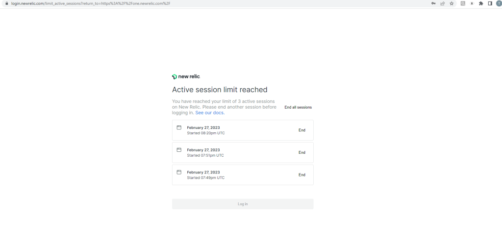 Aucun bug trouvé après avoir atteint la limite de sessions actives simultanées