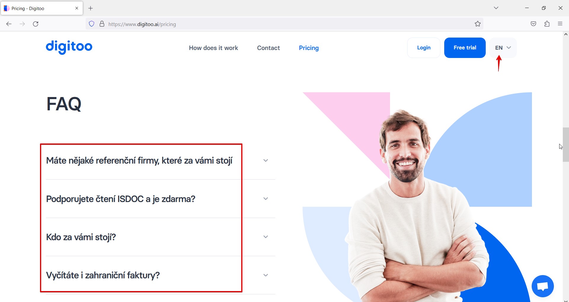 Des problèmes de traduction sont présents sur les pages « Tarifs », « Connexion », « Inscription »