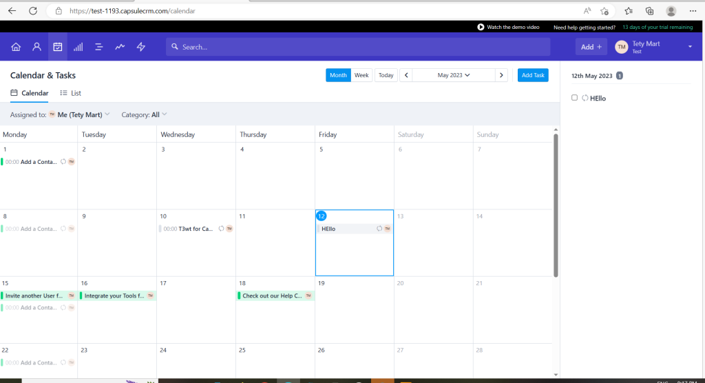 Aucun bug trouvé après l’ajout d’une nouvelle tâche via le calendrier avec répétition mensuelle