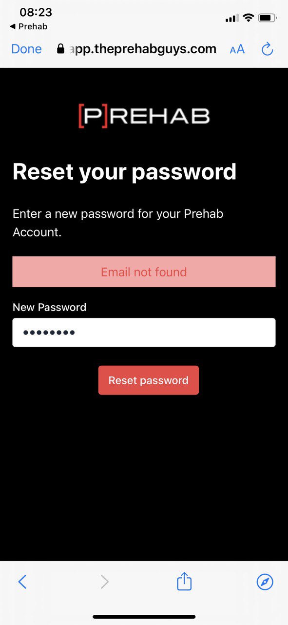 Le message d’erreur « E-mail introuvable » s’affiche sur le formulaire « Réinitialisez votre mot de passe »