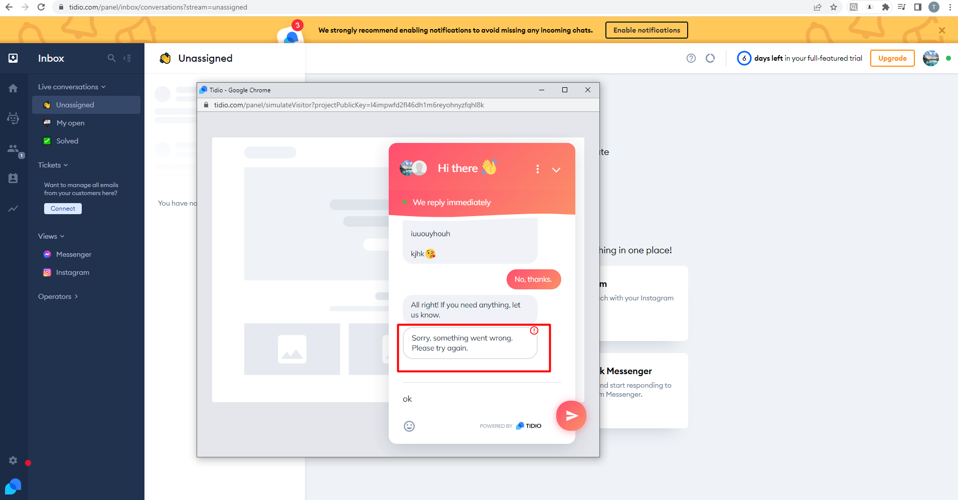 Message d’erreur Quelque chose s’est mal passé s’affiche lorsque l’utilisateur essaie d’évaluer une conversation