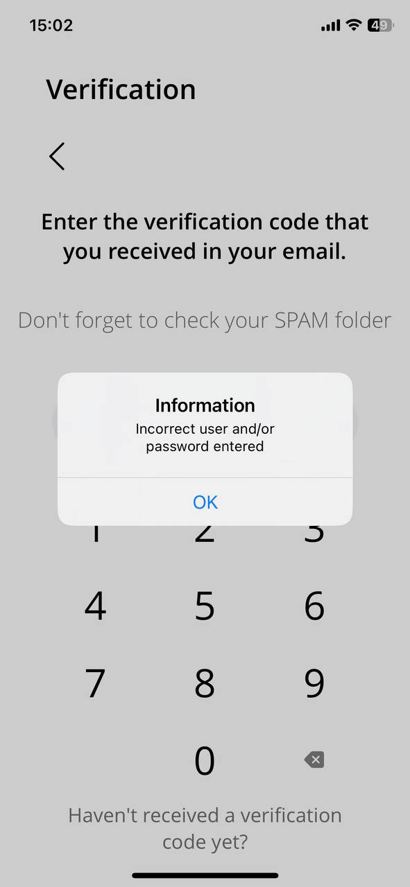 Erreur « Utilisateur et/ou mot de passe incorrect » affichée après avoir entré un code de vérification valide par e-mail