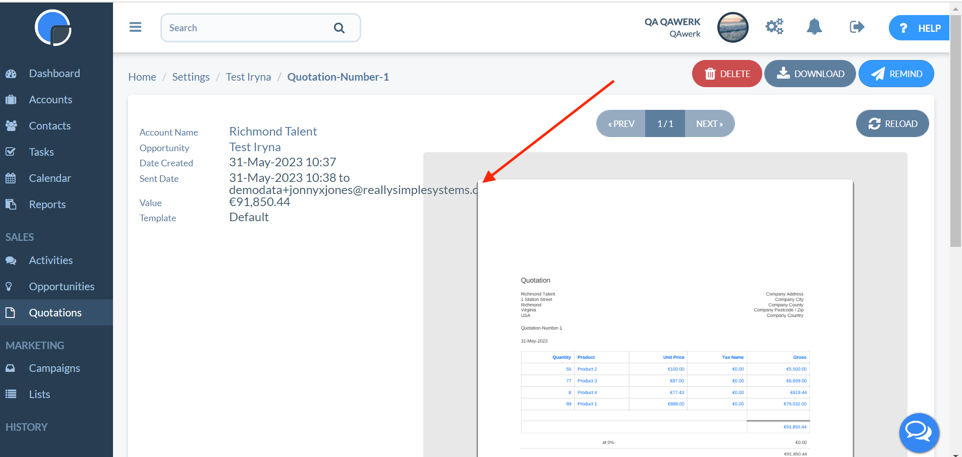 L’e-mail du compte démo ne rentre pas dans l’en-tête de la page Devis