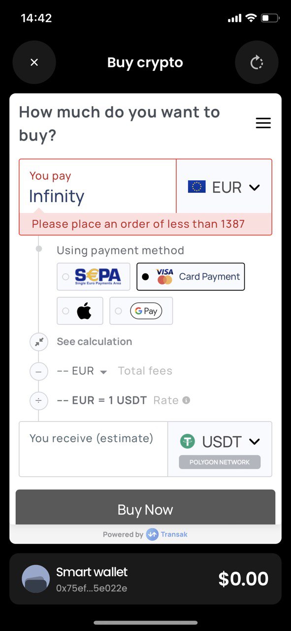 Il est possible de saisir un nombre infini dans la zone de saisie « Vous payez », ce qui empêche toute modification ultérieure du montant