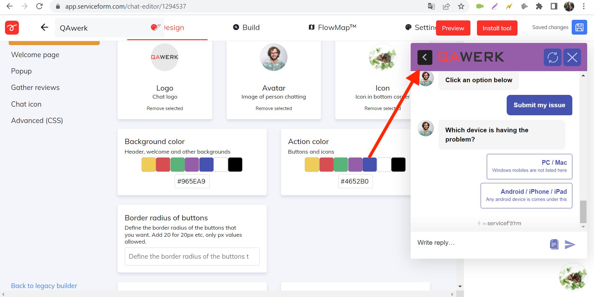 La Couleur d’action n’est pas appliquée à tous les boutons et icônes de chat