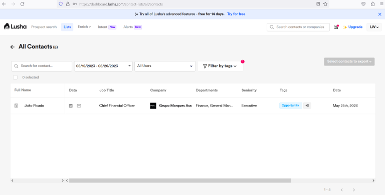 Aucun bug trouvé après le filtrage de la liste de contacts par critères sélectionnés