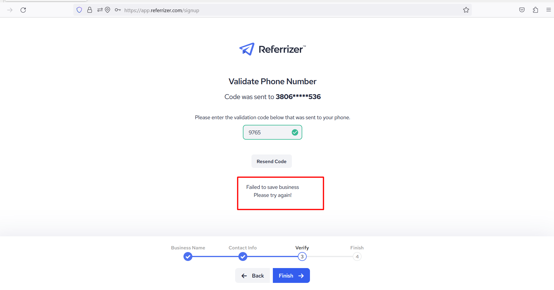 Une erreur s’affiche sur la page « S’inscrire » pour des numéros de téléphone discordants