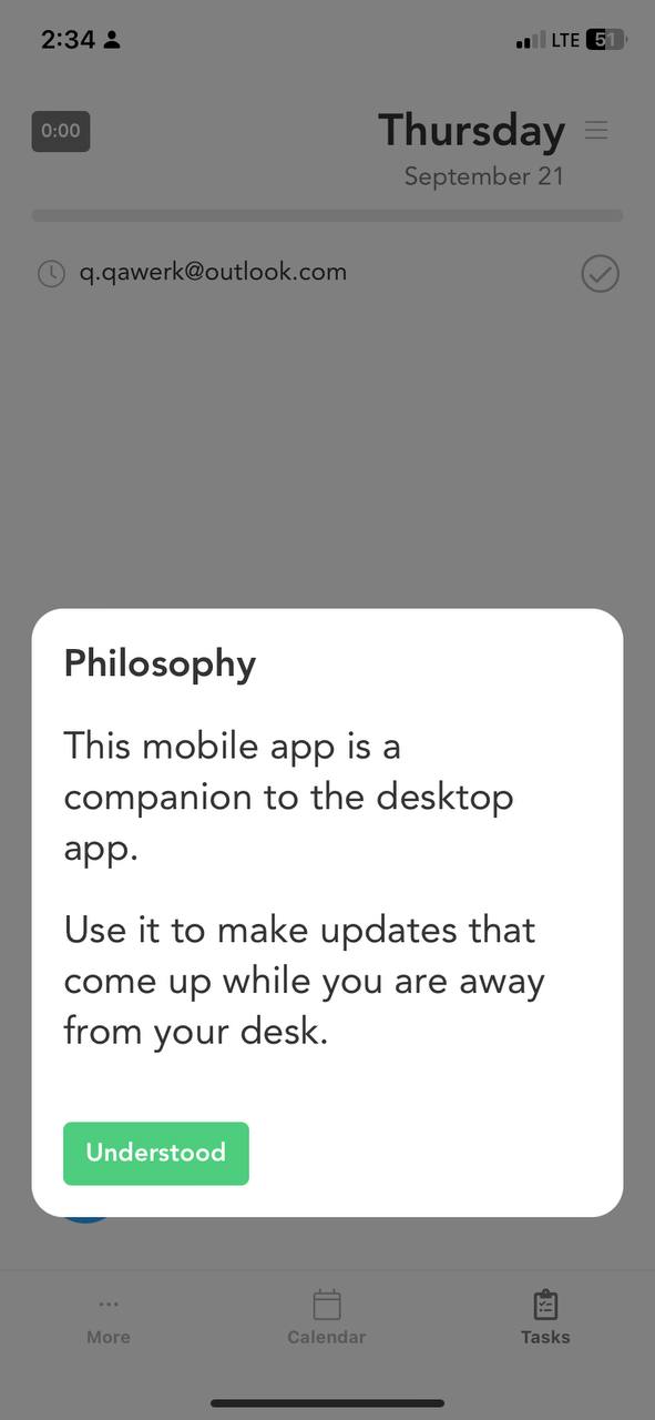 La fenêtre contextuelle « Philosophie » ne s’affiche pas pour le compte créé avec Gmail