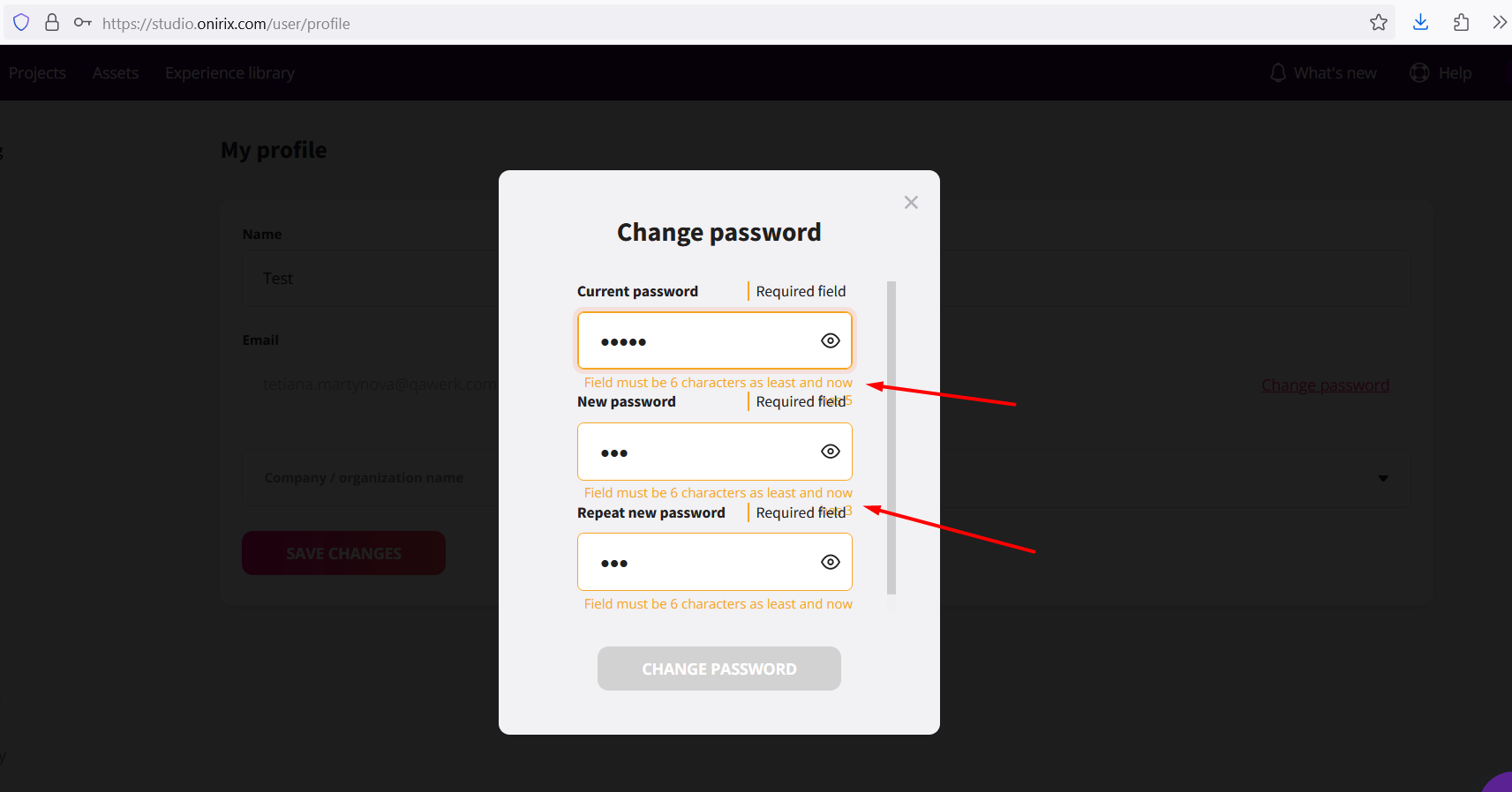 Les messages de validation chevauchent les étiquettes dans la fenêtre contextuelle « Modifier le mot de passe »