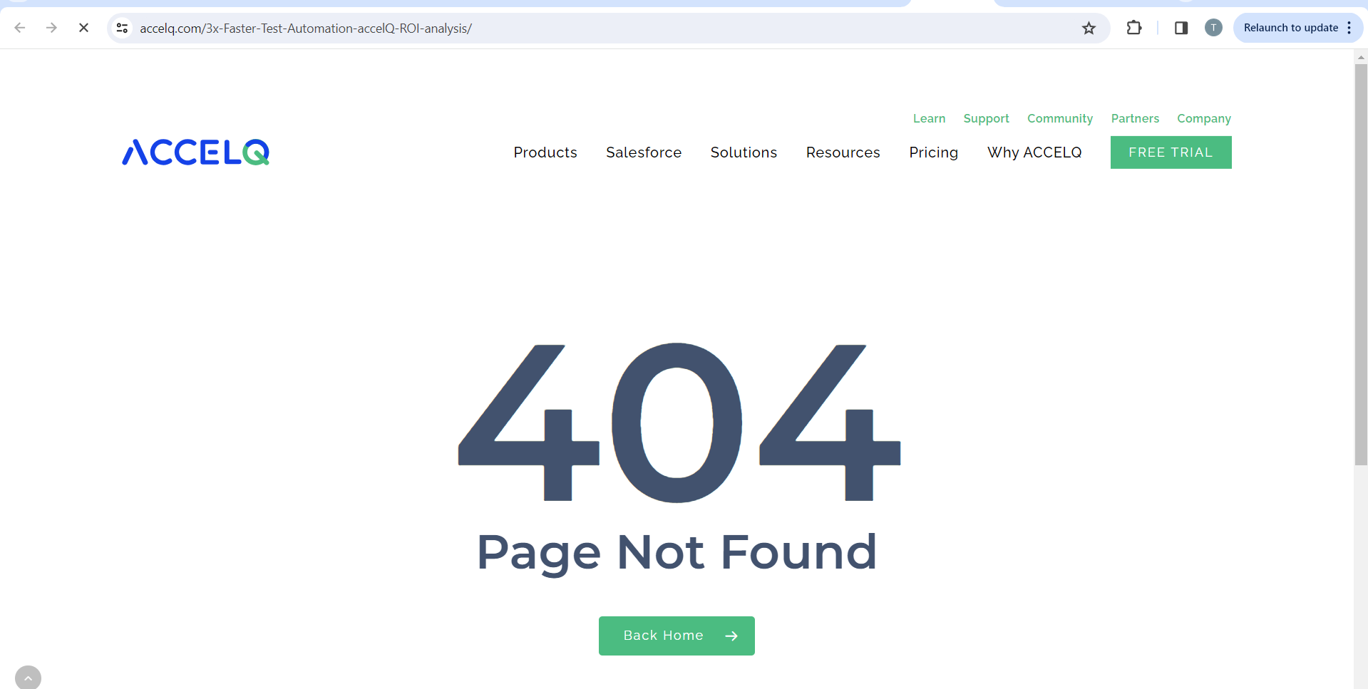 Une erreur 404 s’affiche après avoir cliqué sur le lien « ACCELQ » dans l’article « Qu’est-ce que l’automatisation des tests »