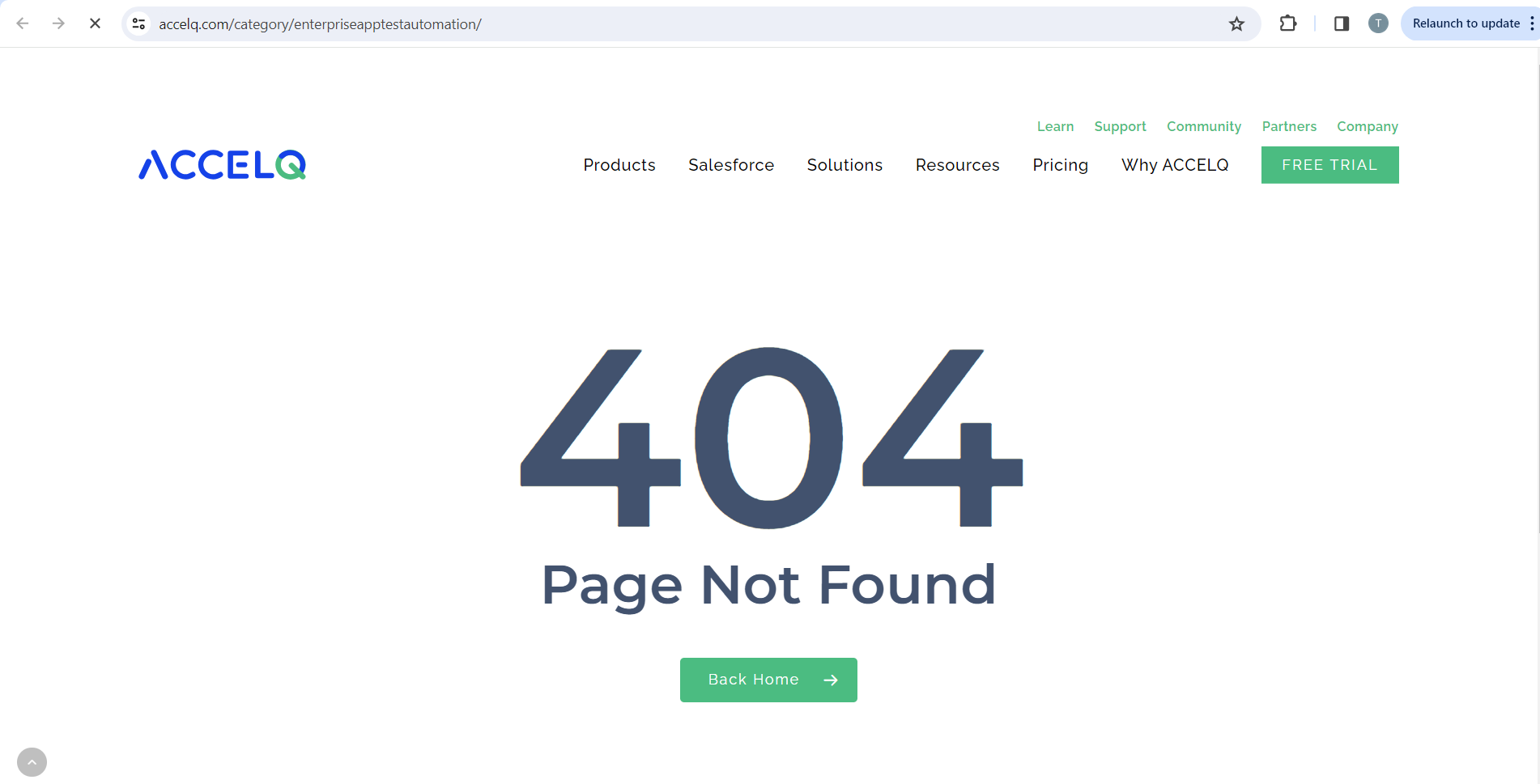 Une erreur 404 s’affiche après avoir cliqué sur le lien Automatisation des tests d’applications d’entreprise