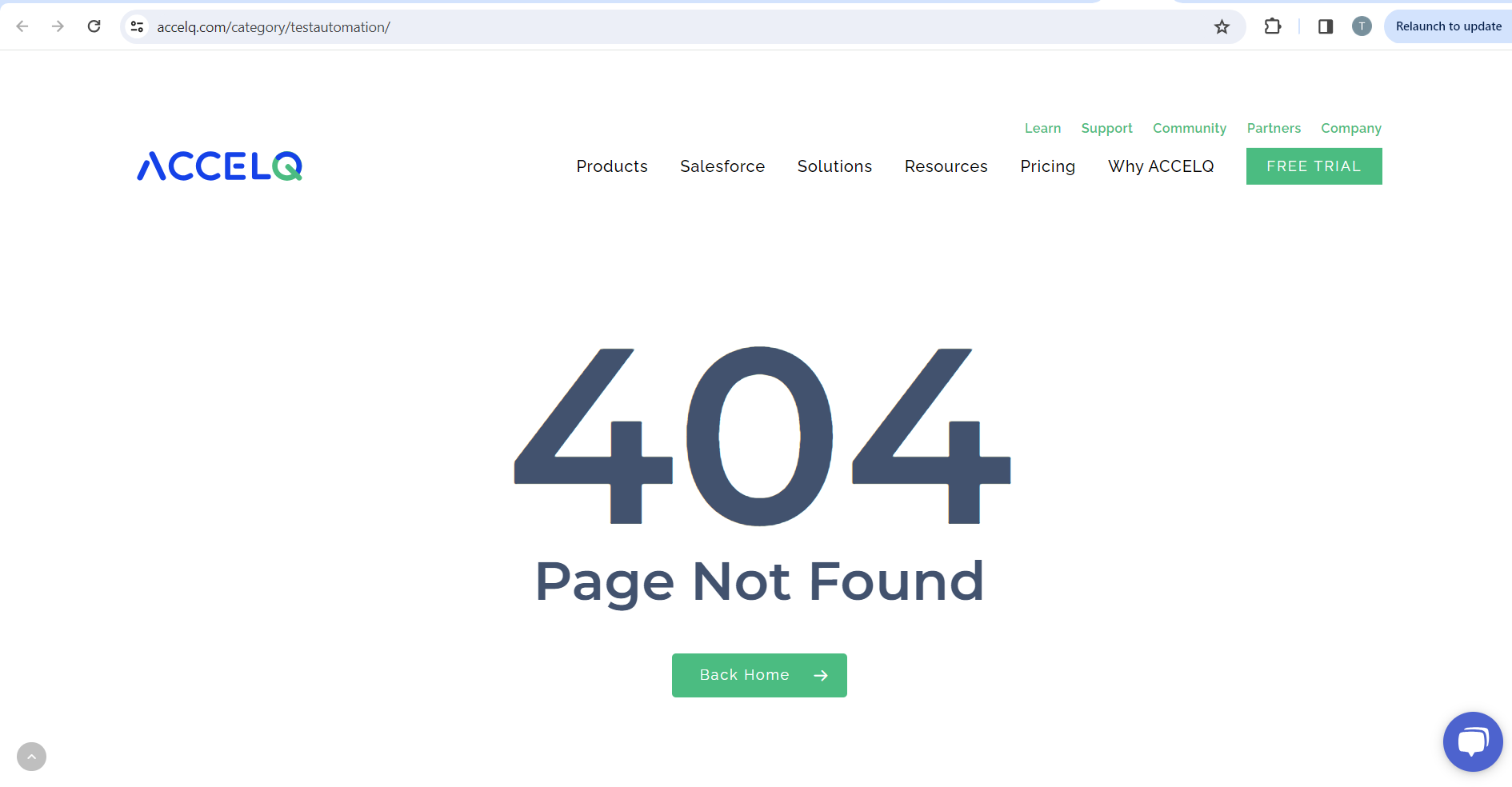 Une erreur 404 s’affiche après avoir cliqué sur le lien « Automatisation des tests »