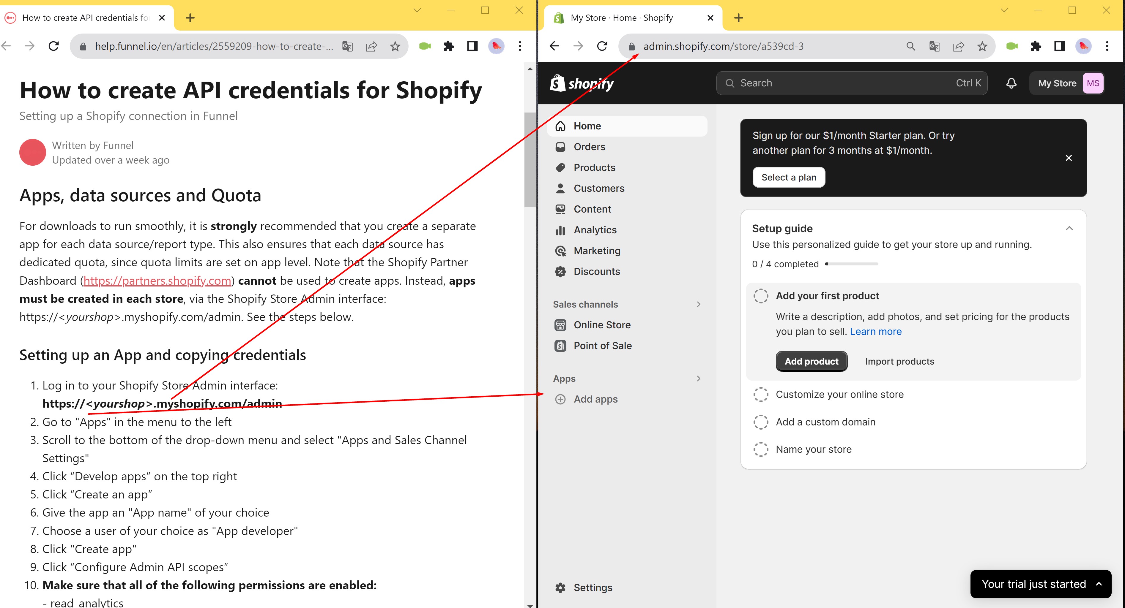Les instructions fournies sur la page d’informations ne correspondent pas à l’interface Shopify actuelle