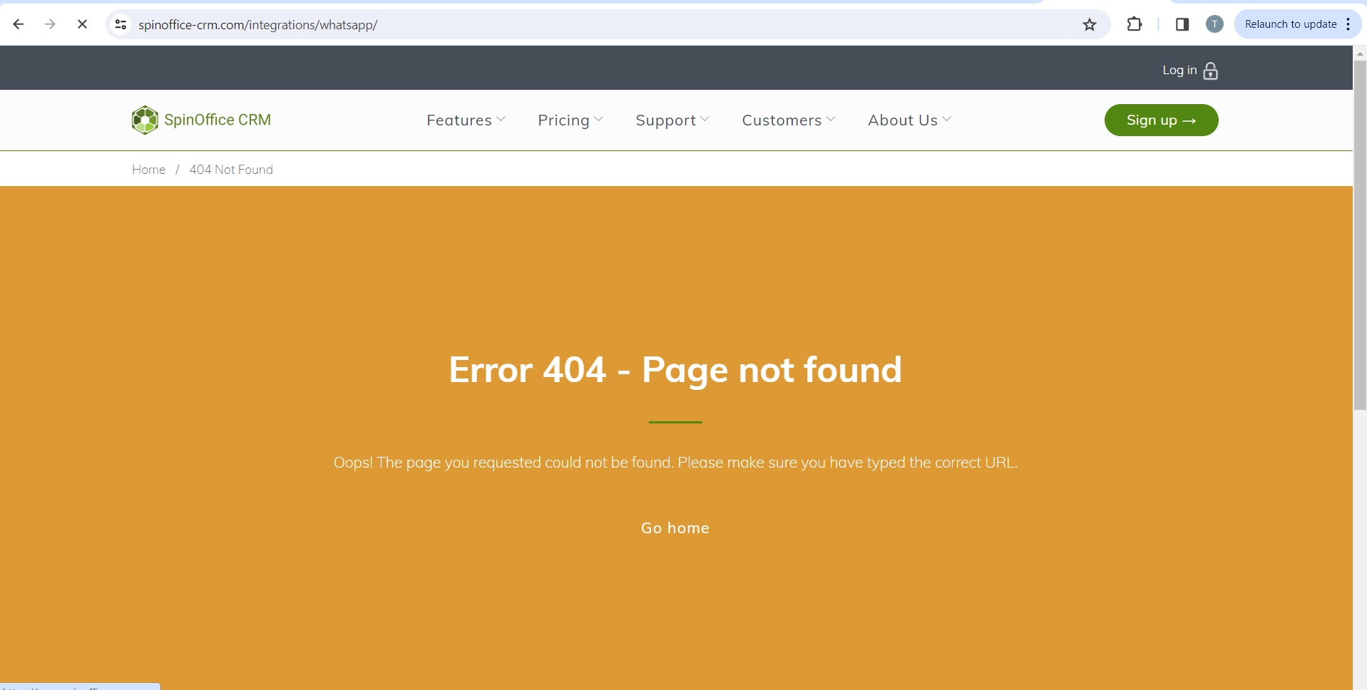 Un « erreur 404 » s’affiche lors du clic sur le lien « En savoir plus sur l’intégration WhatsApp »